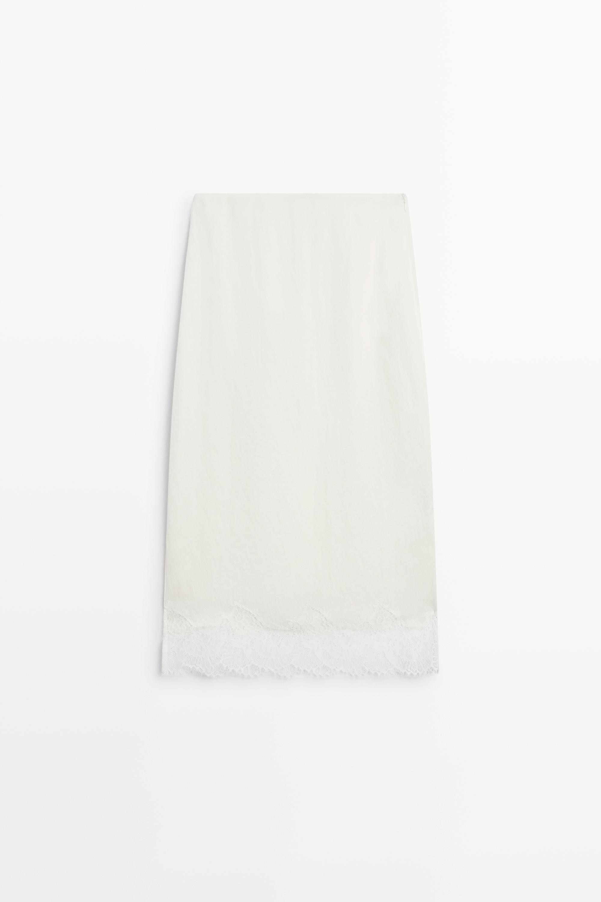 Flowing midi skirt with lace detail | Massimo Dutti US
