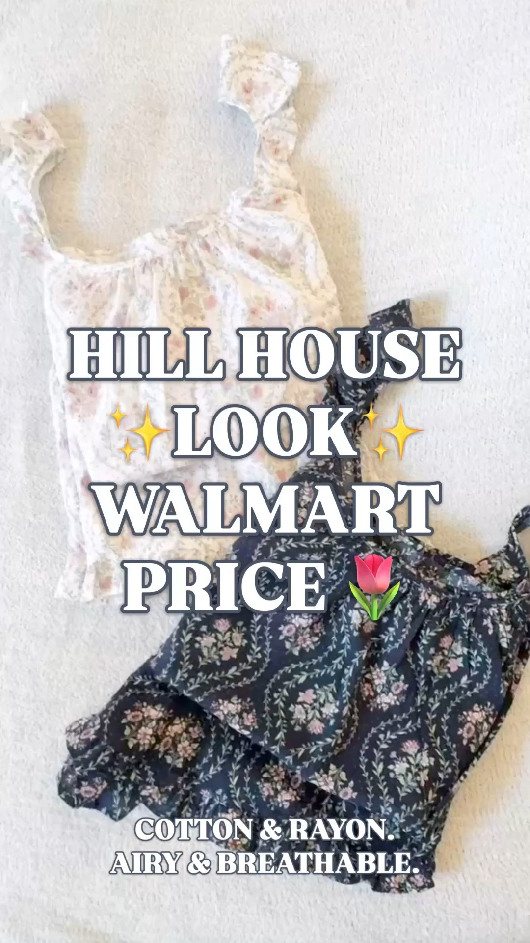 Hill House pajamas dupe | Walmart Hill House inspired pajamas | Trellis print pajama set women | Feminine summer sleepwear | Cotton rayon pajama set | Romantic cottagecore pajamas | Lightweight breathable pajamas

If you are searching Hill House pajamas, Hill House pajama dupe, romantic trellis print pajamas, or feminine summer sleepwear, this is the set.

Walmart delivered that soft, heirloom-inspired Hill House energy in the prettiest trellis floral print.

Available in navy and white.

Cotton rayon blend so it is lightweight, breathable, and airy for warm nights. Soft woven fabric with beautiful drape. Easy and romantic.

Flutter strap cami with soft gathered neckline.
Elastic waist shorts with relaxed movement.
Designer-coded print scale.
That lake house, girls trip, bridal morning aesthetic.

This is the pajama set that feels expensive when folded on your bed.

If you’re searching:

summer pajamas women
lightweight pajamas for hot weather
lake house pajamas
girls trip matching pajamas
bridal getting ready pajamas
cottagecore sleepwear
feminine pajama set women
trellis print pajamas
Walmart pajama set
pretty cotton blend pajamas

This is the one.

Pretty enough to pack. Comfortable enough to sleep in. Under $25.

Romantic. Airy. Elevated.

The Hill House look without the triple digit price.

⸻

hill house pajama dupe women, walmart feminine pajama set, trellis floral sleepwear, cotton rayon pajama set women, summer sleepwear 2026, romantic cottagecore pajamas, girls trip pajama set, lake house sleepwear, navy floral pajama set women, affordable designer inspired pajamas

⸻
#WalmartPajamas #WalmartFinds #HillHouse #LookForLess #FeminineStyle #SummerSleepwear #LTKFindsUnder50 #LTKFindsUnder100 

#LTKSeasonal #LTKTravel #LTKWedding #LTKSeasonal #LTKTravel