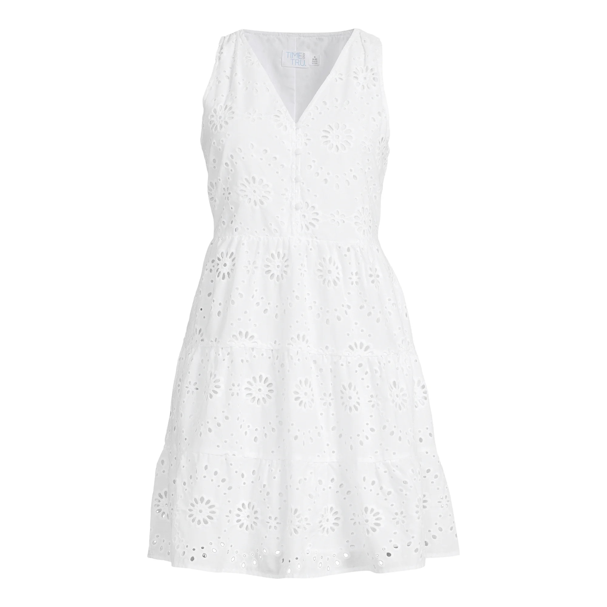 Time and Tru Women's Cotton Blend Tiered Eyelet Dress, Sizes XS-XXXL | Walmart (US)