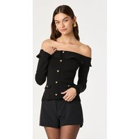 ASTR the Label | Off Shoulder Foldover Ruffle Sweater in Black | Size XS | ASTR The Label (US)