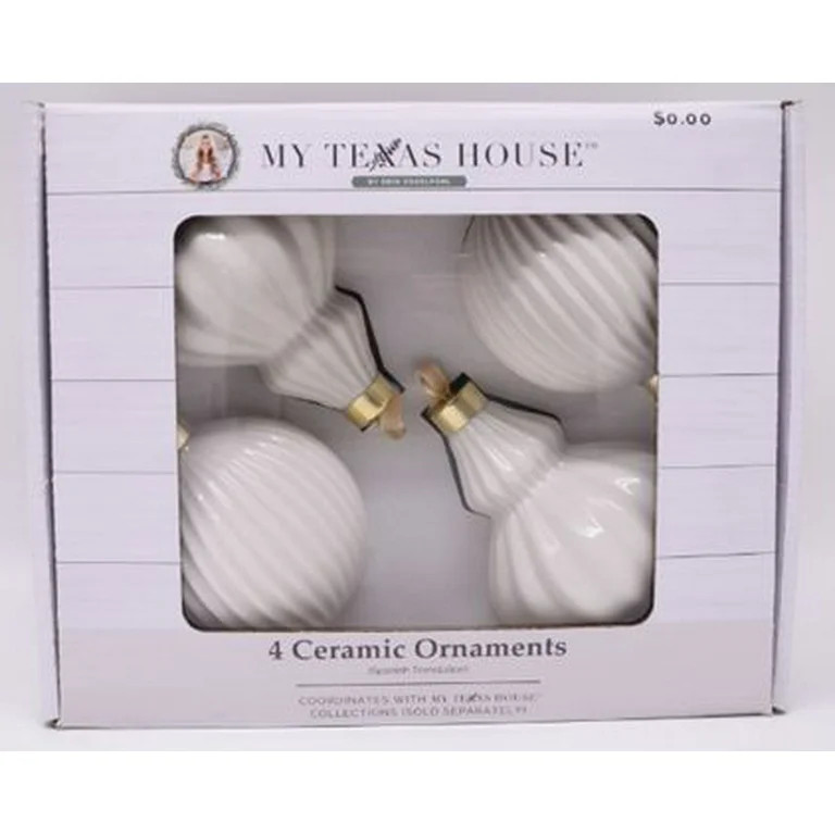 4 Count White Ceramic Christmas Ornaments, by My Texas House - Walmart.com | Walmart (US)