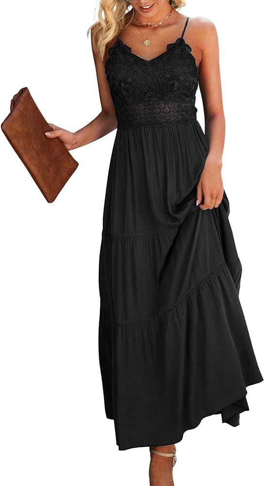 Dokuritu Women's Beach Crochet Lace Maxi Dress Summer Spaghetti Strap Maxi Dress Black at Amazon ... | Amazon (US)