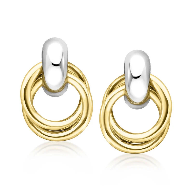 Silver and 14kt Gold-Plated Double-Circle Drop Earrings | Ross-Simons