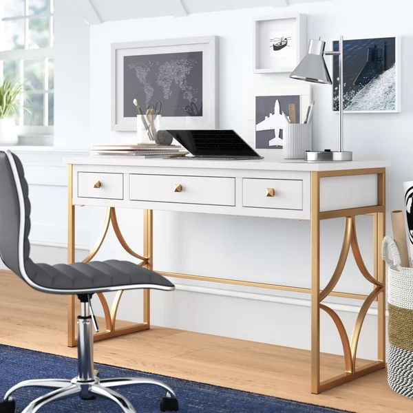 Zyaire White And Gold Desk | Wayfair North America