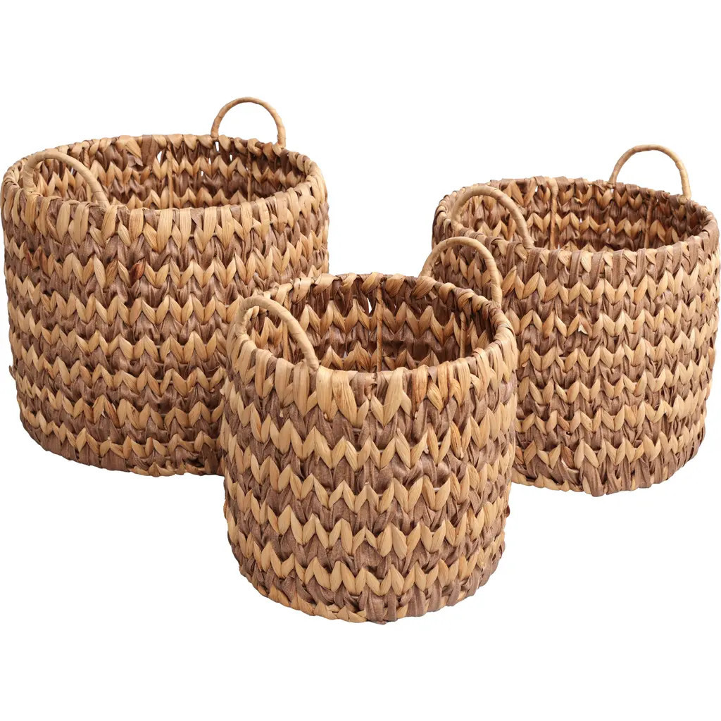 HAPPIMESS Cassia Handwoven Two-Tone Water Hyacinth Nesting Storage Baskets with Handles in Brown/natural at Nordstrom | Nordstrom