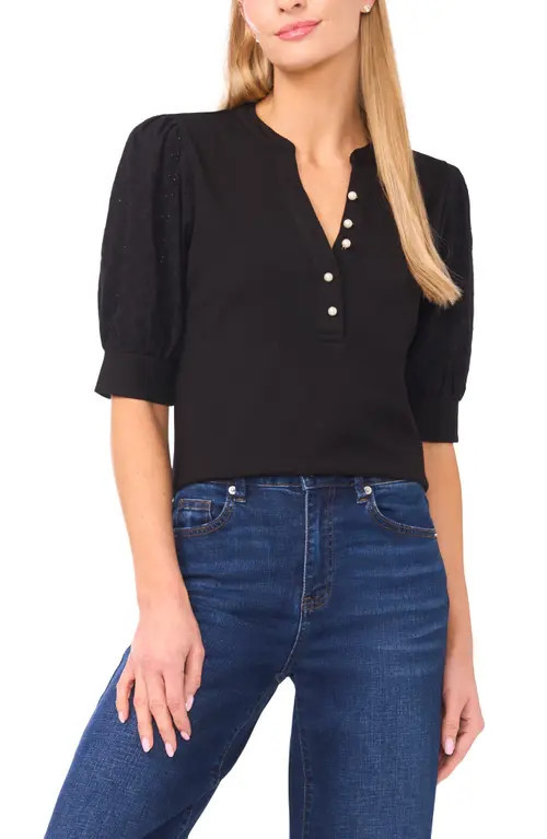 CeCe Puff Sleeve Shirt in Rich Black at Nordstrom, Size Small | Nordstrom