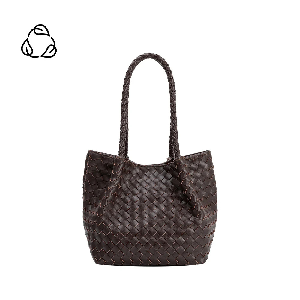 Espresso Anahi Recycled Vegan Leather Woven Top Handle Bag | Melie Bianco | Melie Bianco
