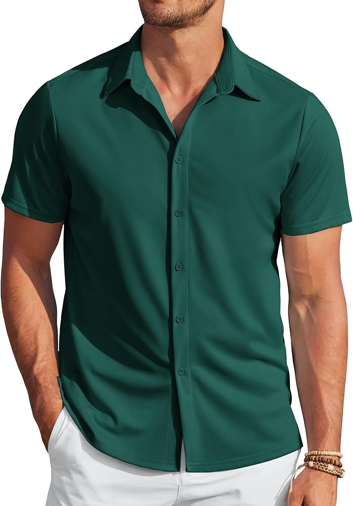 COOFANDY Mens Casual Wrinkle Free Shirts Short Sleeve Button Down Summer Stretch Dress Shirt | Amazon (US)