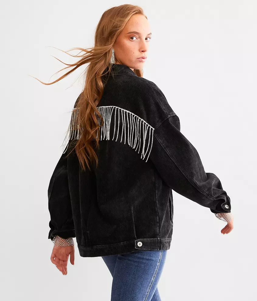 Blue B Rhinestone Fringe Corduroy Jacket | Buckle