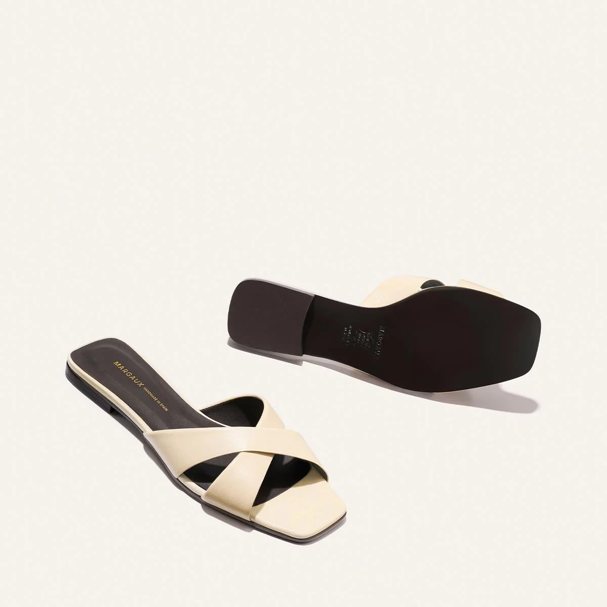 The Selene Flat Sandal in Ivoire Nappa | Over The Moon
