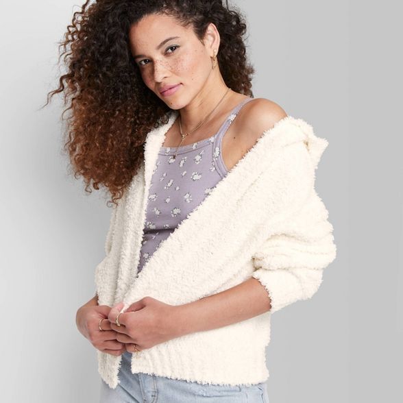 Women's Fuzzy Open Hooded Cardigan - Wild Fable™ | Target