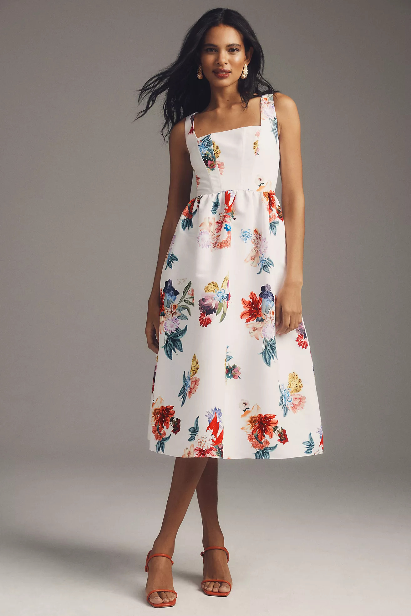 Sachin & Babi Blaine Taffeta Square-Neck Midi Dress | Anthropologie (US)