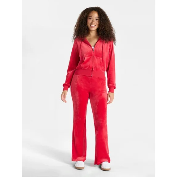 No Boundaries Velour Hoodie and Flare Pants Set, 2-Piece, Women’s | Walmart (US)
