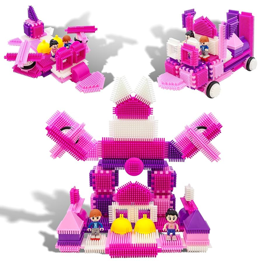 PicassoTiles PTB106 106pcs Hedgehog Lock Building Blocks Tiles Pink Castle Theme Set w/Human Figu... | Amazon (US)