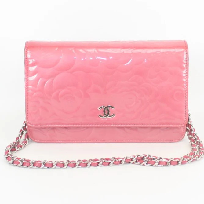 Camellia Wallet On Chain Coral Patent Leather | Keeks Designer Handbags
