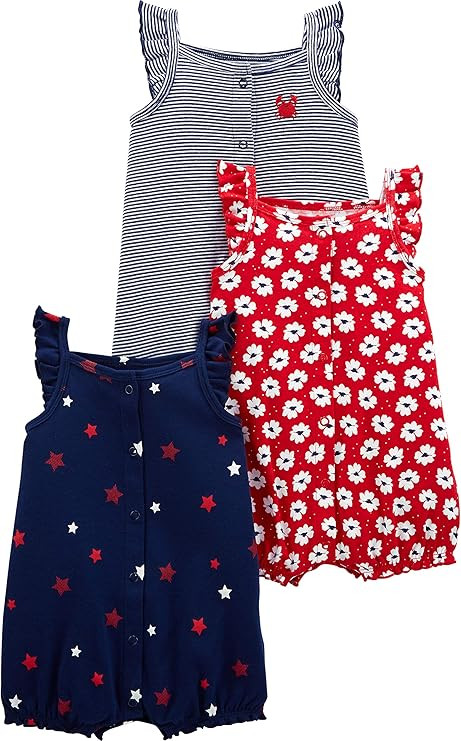 Simple Joys by Carter's Girls' 3-Pack Snap-up Rompers | Amazon (US)