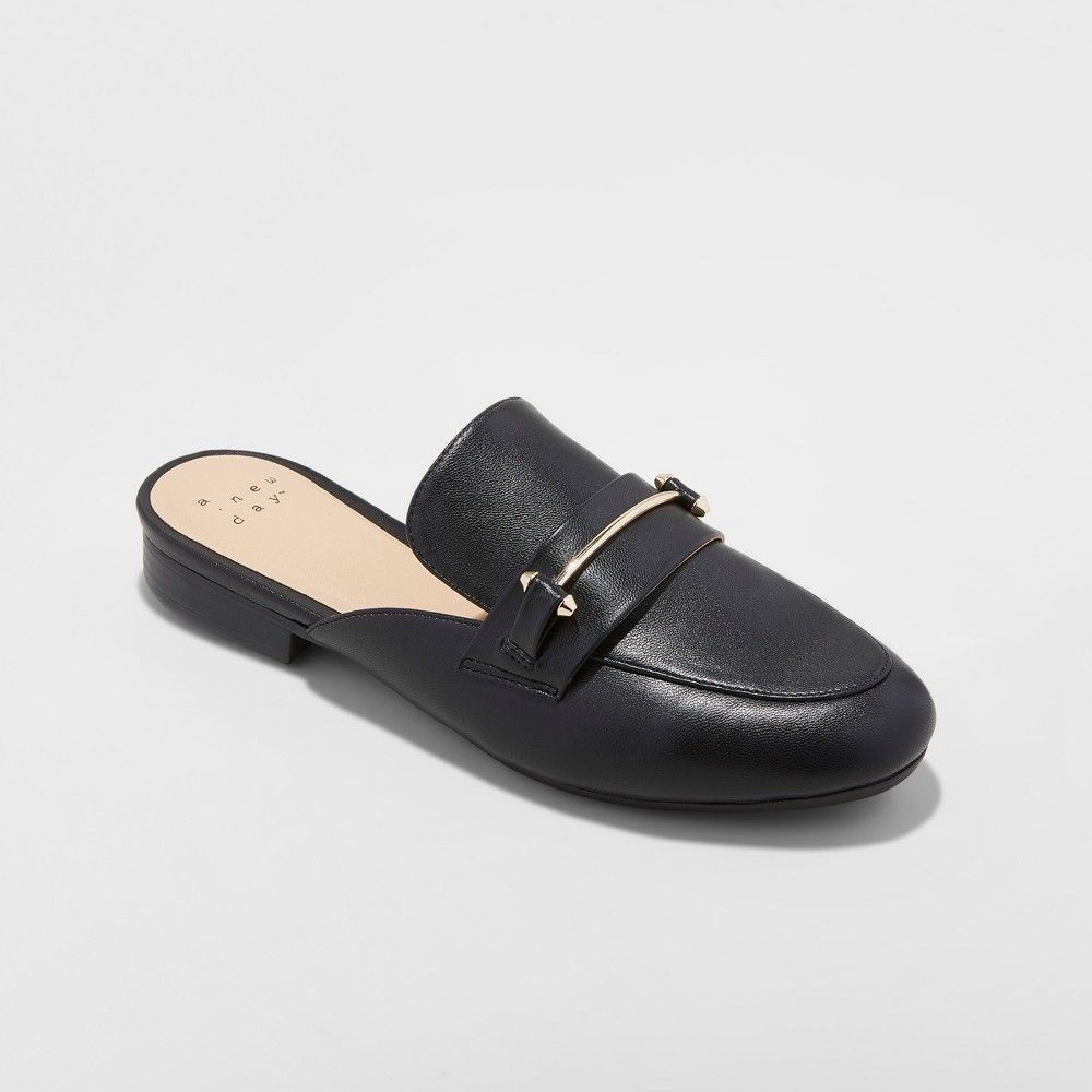Women's Remmy Wide Width Backless Loafers - A New Day Black 7.5W, Size: 7.5Wide | Target