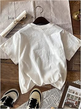 RoseSeek Women's Graphic Letter Tee Crew Neck Drop Shoulder Trendy Summer T Shirt Short Sleeve Vi... | Amazon (US)