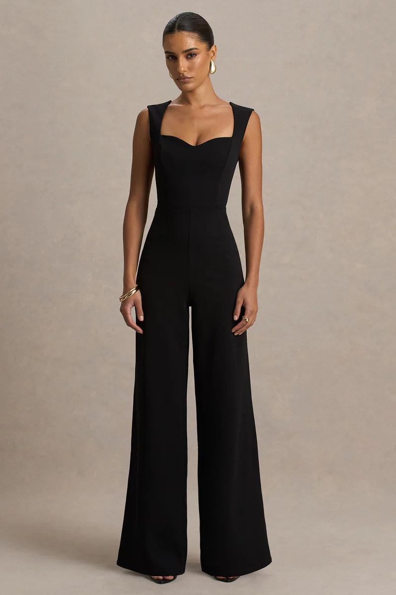 Everlee  Black Sweetheart-Neck Jumpsuit | Club L London