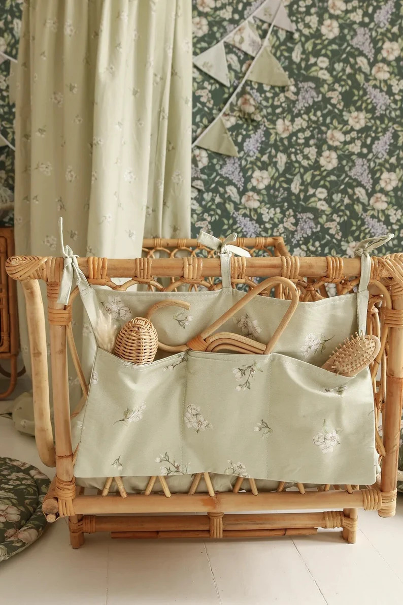 Apple Blossoms on Green Bed Pocket, Crib Pocket - Etsy | Etsy (US)