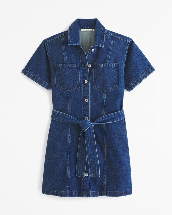 Women's Short-Sleeve Denim Shirt Dress | Women's Dresses & Jumpsuits | Abercrombie.com | Abercrombie & Fitch (US)