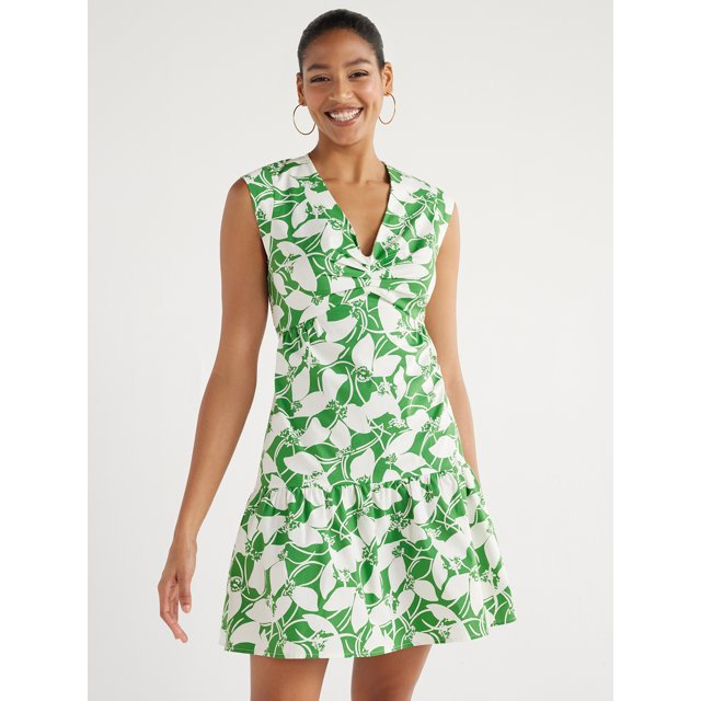 Scoop Women's V-Neck Poplin Mini Dress, Sizes XS-XXL | Walmart (US)