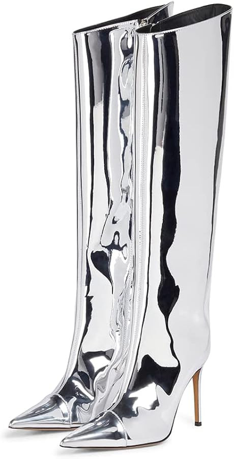 Arqa Metallic Boots for Women Pointed Toe High Stiletto Heel Knee High Boot Fashion Chrome Zipper... | Amazon (US)
