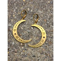 Crescent Moon Earrings/Cut Out Design Brass Moons Nature Lover Golden Jewelry | Etsy (US)