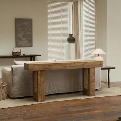 63" Long Farmhouse Console Table With Natural Wood Grain, Rustic Entryway Table With Thick Wooden Legs, Narrow Rectangular Sofa Table Behind Couch (Na | Wayfair North America