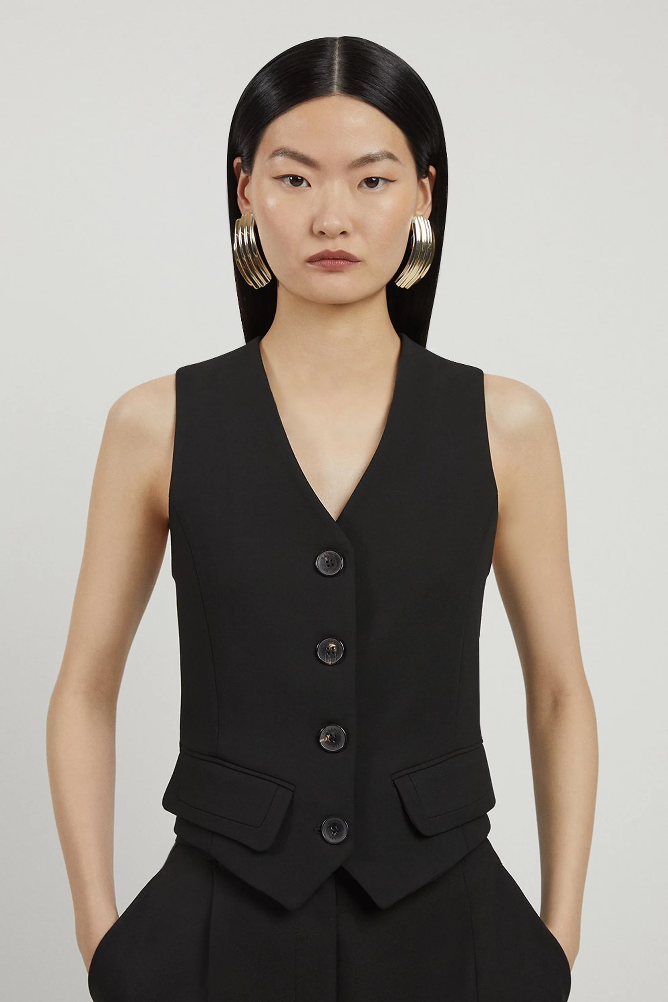Compact Stretch Tailored Buttoned Waistcoat | Karen Millen UK + IE + DE + NL