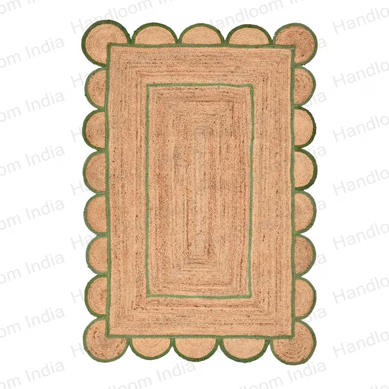Bottle Green Scalloped Rug, Scalloped Jute Rug, Scalloped Rug for Living Area, Braided Jute Rug, ... | Etsy (US)