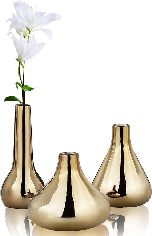 Brass Vases (Set of 3) by Port&Petal – Small Flower Vases Silver Table Decor, Wedding Table Cen... | Amazon (CA)