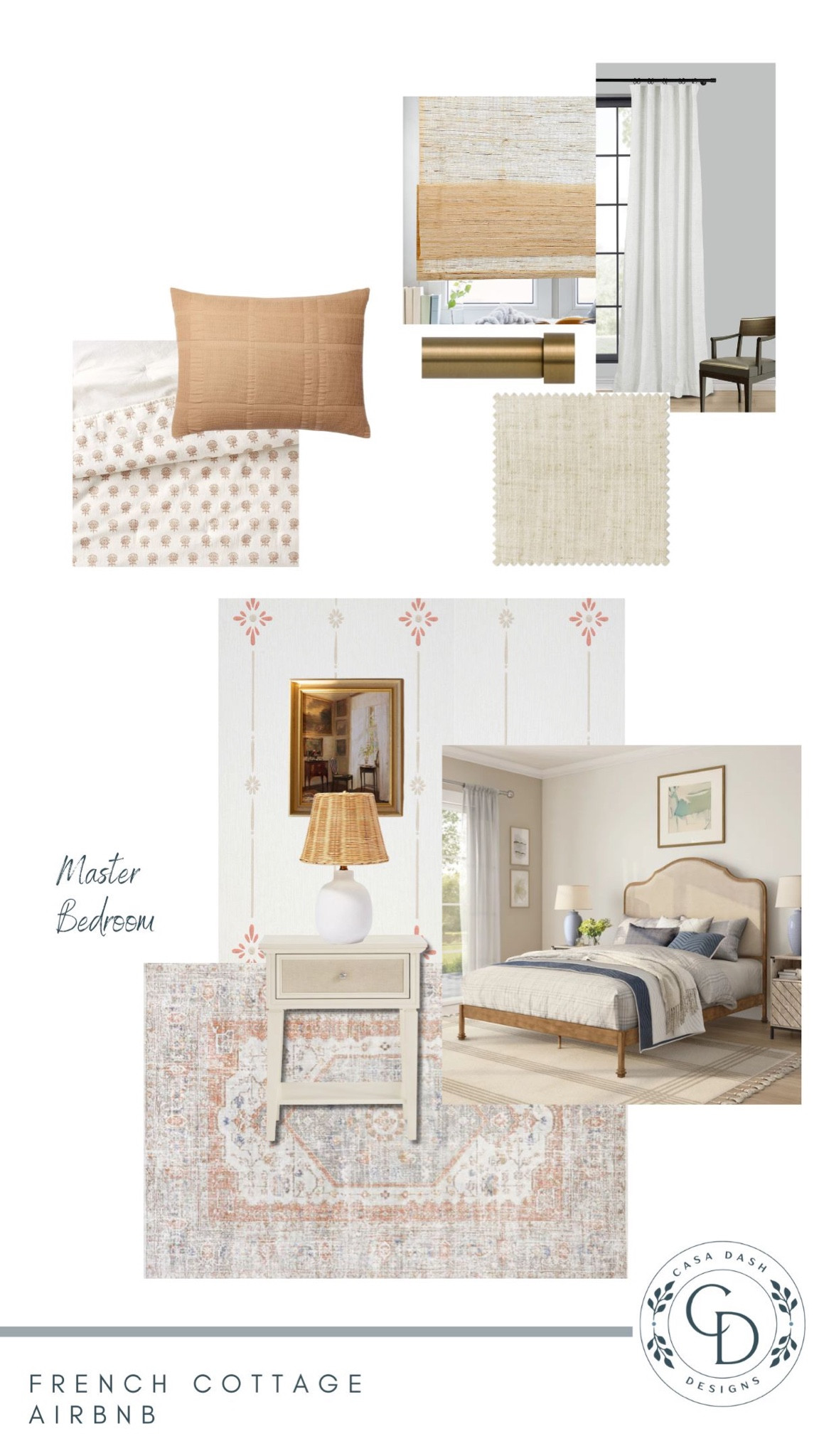 French decor, French master bedroom, French cottage decor, French bed, woven shades, vintage area rug, bedroom rugs, nightstand, french table lamp, coastal table lamp, 

#LTKhome #LTKBacktoSchool #LTKFind