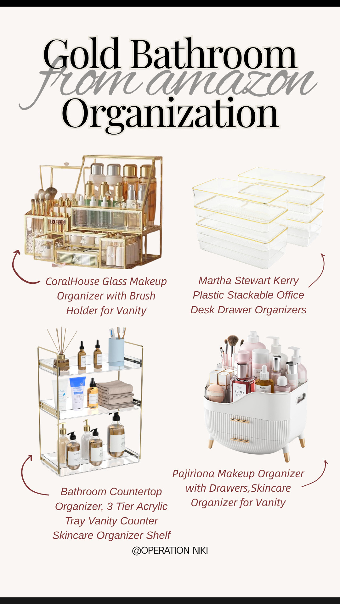 Gold bathroom organization from Amazon that keeps everything neat, visible, and easy to reach 🧼✨ Simple storage swaps that help streamline daily routines and reduce clutter without overthinking it. Follow for more @OPERATION_NIKI on IG, TikTok, & Facebook #bathroomorganization #homeorganization #amazonfinds #organizedhome #homeessentials #bathroomstorage #organizationinspo #amazonhome #declutter #operationniki

#LTKselfcare #LTKHome
