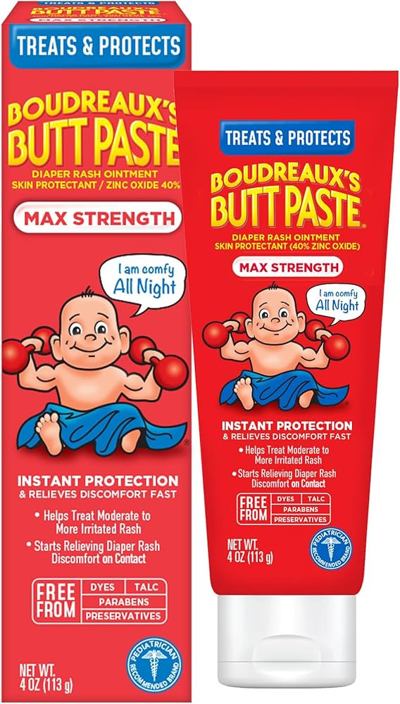 Boudreaux's Butt Paste Maximum Strength Diaper Rash Cream, Ointment for Baby, 4 oz Tube | Amazon (US)