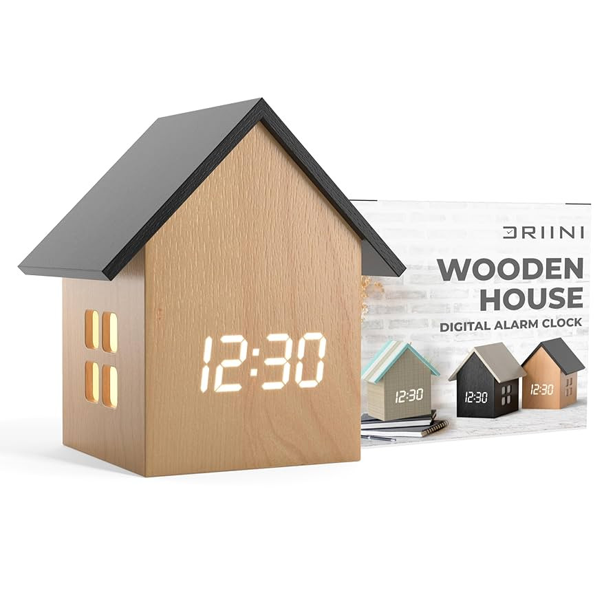 Driini Digital House-Shaped Alarm Clock with Temperature Display (Light Wood) – Modern Aestheti... | Amazon (US)