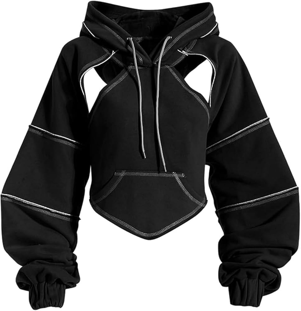 Pooyikoi Crop Hip Hop Hoodies Women Pullover Spring Autumn Cutout Backless Bandage Short Hooded S... | Amazon (CA)