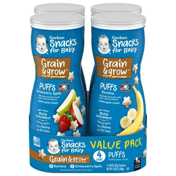 Gerber Snacks for Baby Grain & Grow Puffs, Banana & Apple Strawberry Variety Pack, 1.48 oz Canist... | Walmart (US)