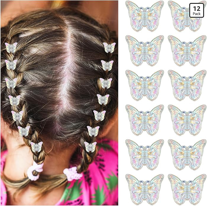 Ouligay 12pcs Sparkly Colorful Hair Accessories - Mini Butterfly Hair Clips and Tiny Claw Clips f... | Amazon (US)