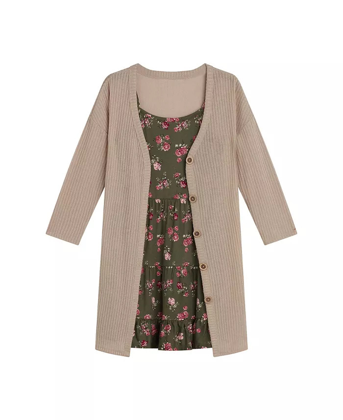 Beautees Big Girls Print Knit Tiered Cardigan and Dress Set, 2 Piece - Macy's | Macy's