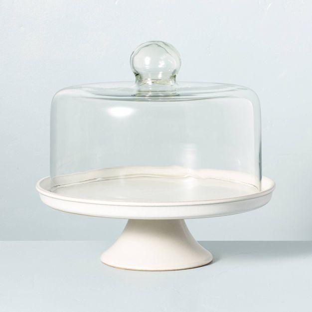 Modern Rim Stoneware & Glass Cloche Pedestal Cake Stand Sour Cream - Hearth & Hand™ with Magnol... | Target