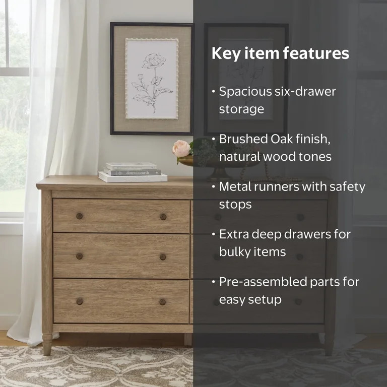 My Texas House Monroe 6-Drawer Dresser, Brushed Oak Finish | Walmart (US)