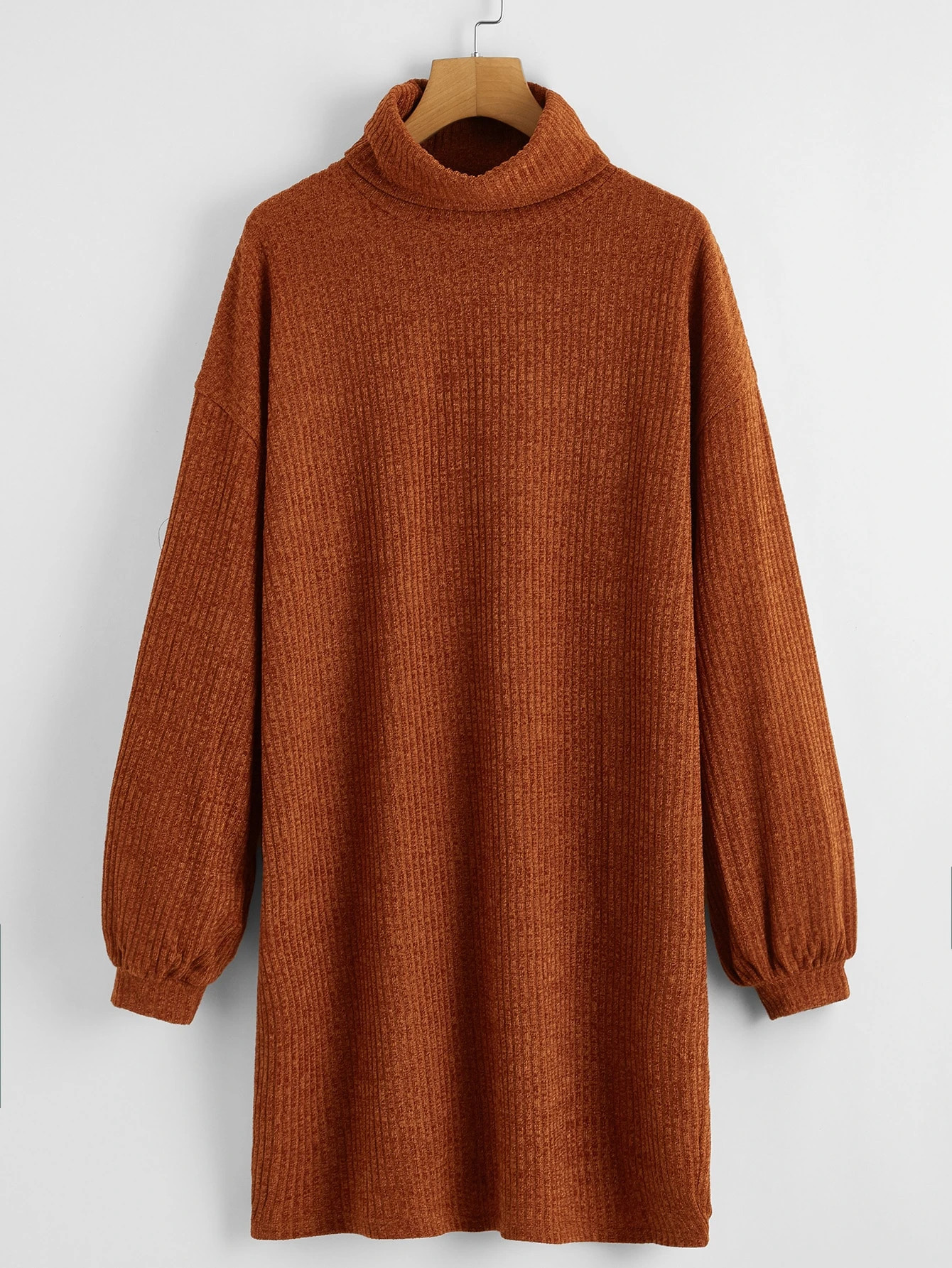 SHEIN Funnel Neck Drop Shoulder Rib-knit Dress | SHEIN