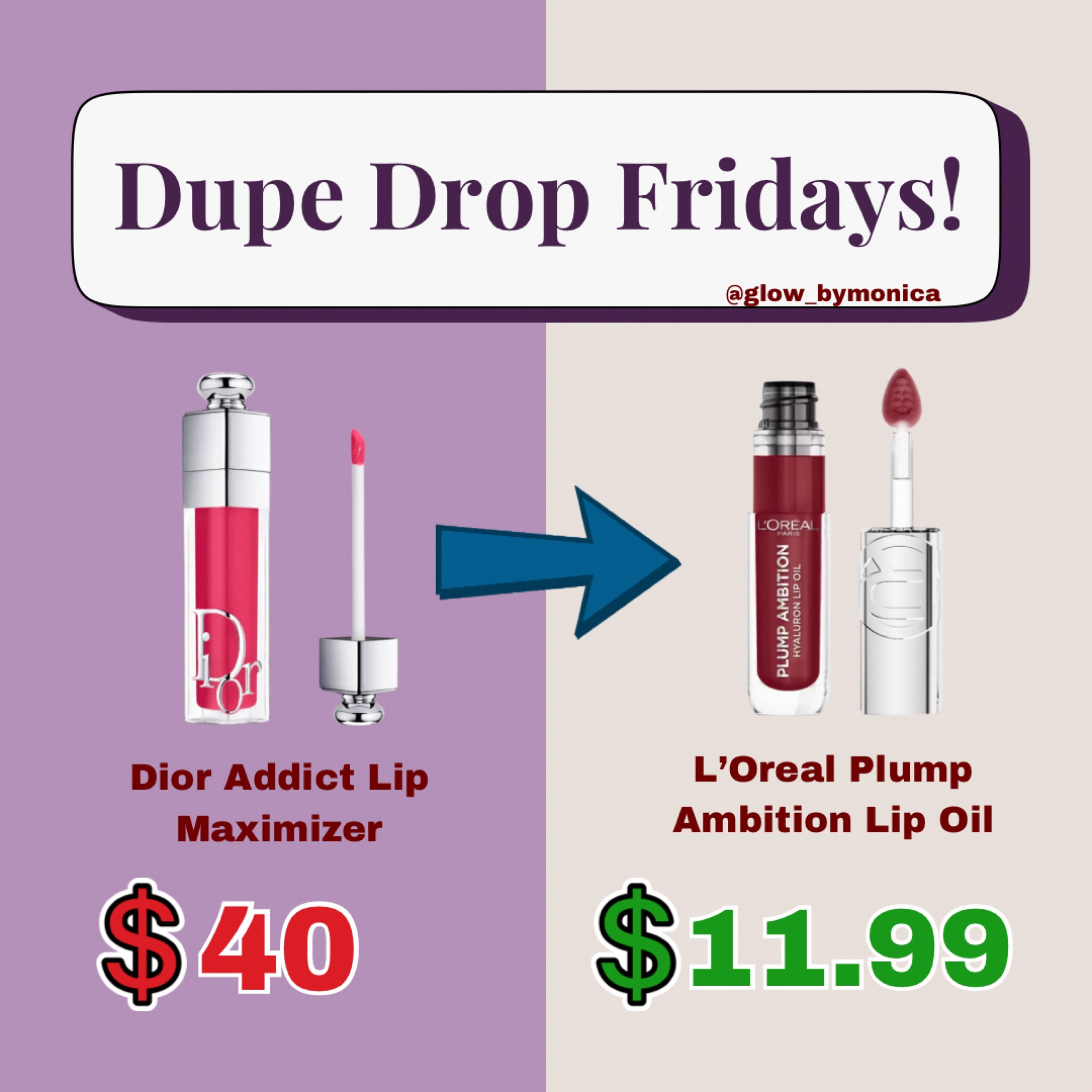 🚨DUPE ALERT🚨 
Dior Addict Lip Maximizer vs L’oreal Plump Ambition Lip Oil  

Products are shades tagged below ⬇️ 

#LTKU #LTKBeauty #LTKFindsUnder50