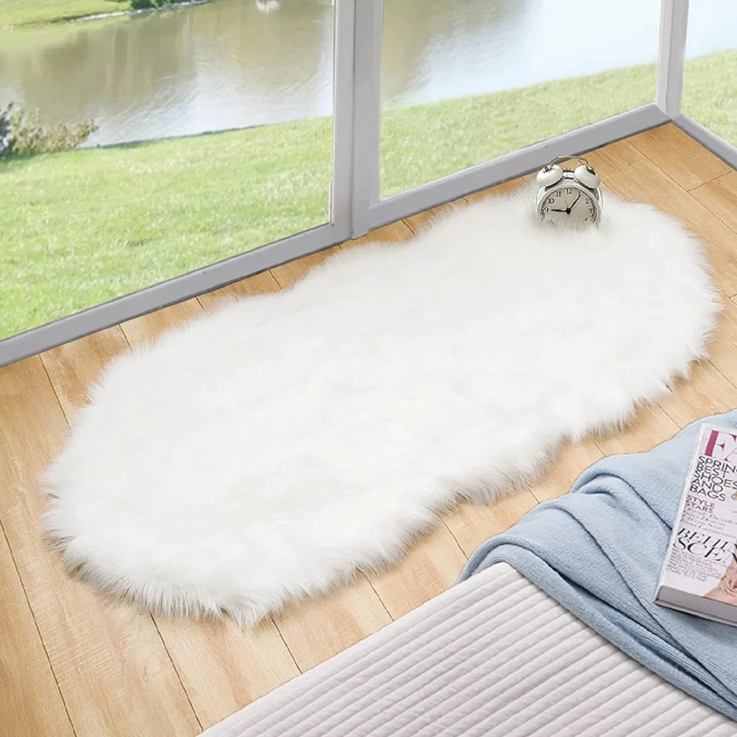 ORINOVA White Faux Sheepskin Fuzzy Fur Rugs for Bedroom Small Machine Washable Fluffy Area Rugs f... | Walmart (US)