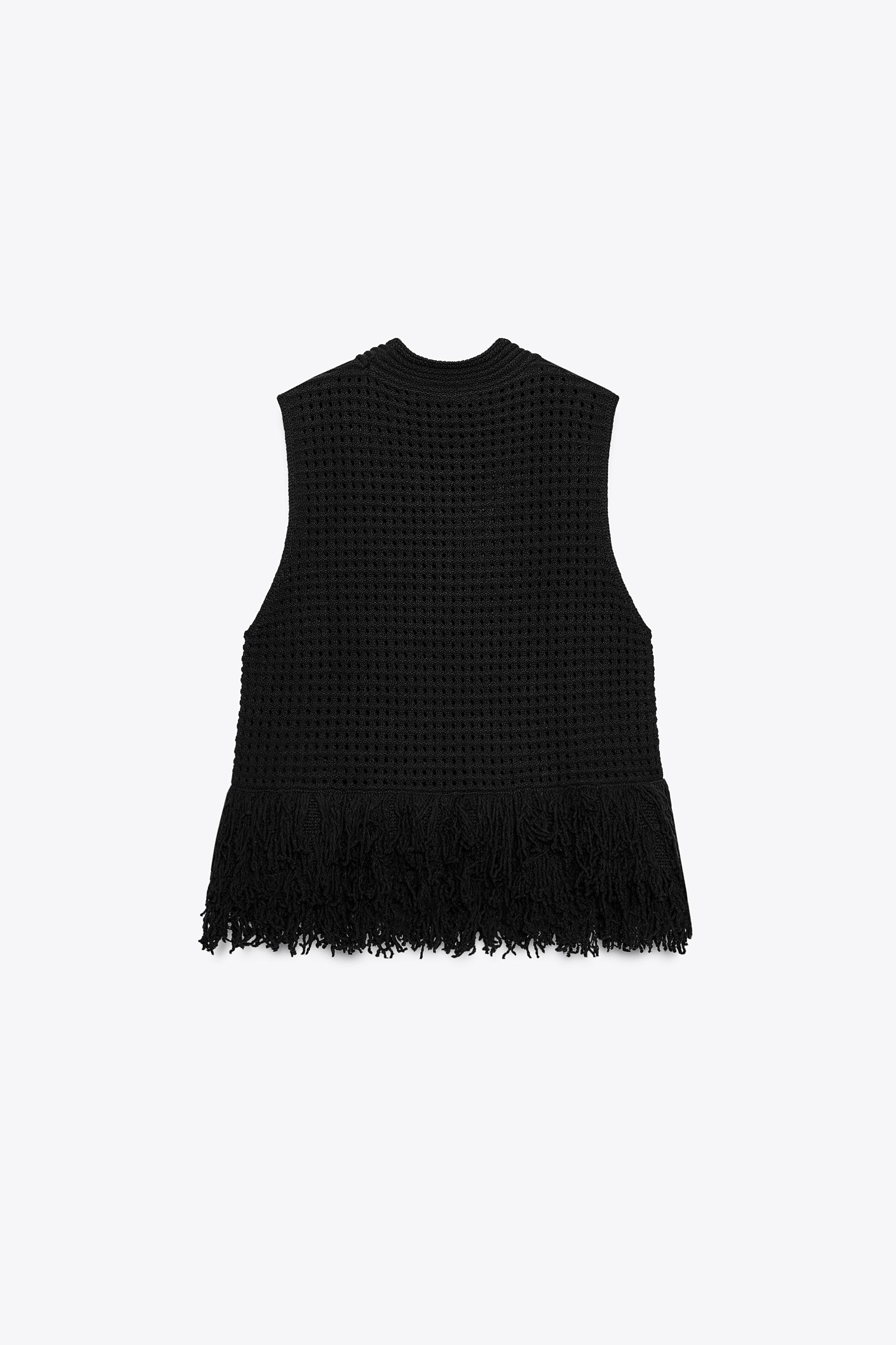 CHECK KNIT TOP WITH FRINGING | Zara UK