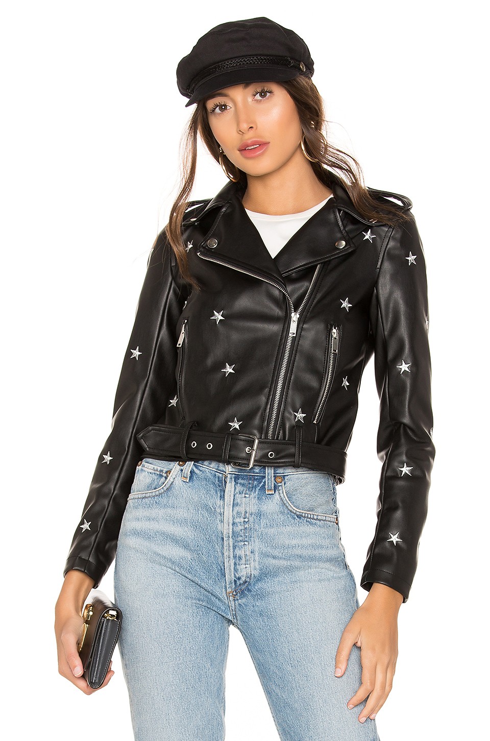 Lydia Embroidered Moto Jacket in Black & White | Revolve Clothing (Global)