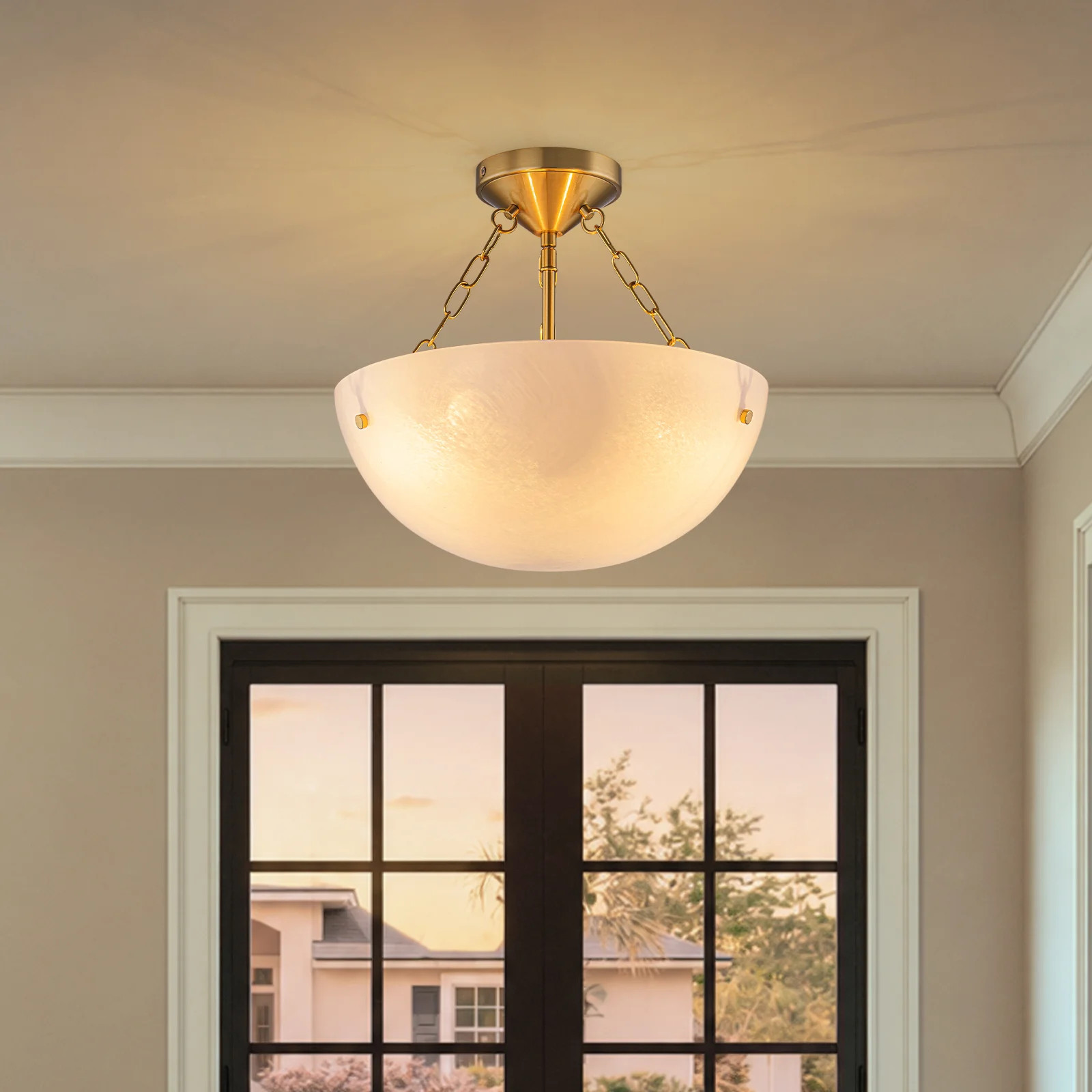 3 - Light 14inch Bowl Semi Flush Mount With Clouded Glass | Wayfair North America