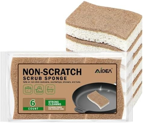 AIDEA Sponges Non Scratch, 6Count, Natural Sponge for Non Stick Cookware, Sponges Kitchen, Cellul... | Amazon (US)