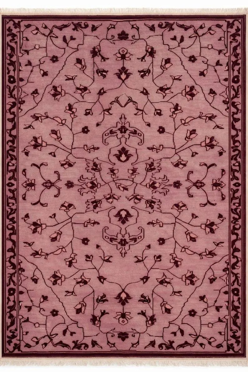 Hand Knotted Pink Oushak Wool Rug, Vintage Floral Oriental Area Rug, Turkish Style Traditional Li... | Etsy (Global)